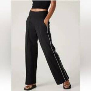ATHLETA Black Venice High Rise Track Stripe Wide Leg Pant, Medium